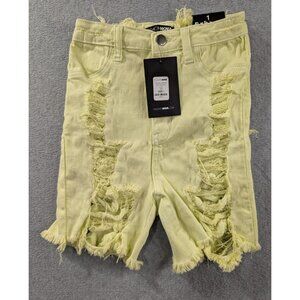 Fashion Nova Denim Shorts Womens SZ 1 Butter Yellow Distressed Stretch Cut Off